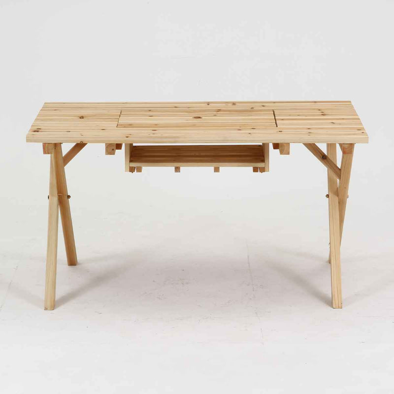 ガーデンテーブル BBQテーブル＆ベンチセット コンロスペース付 木製 -7