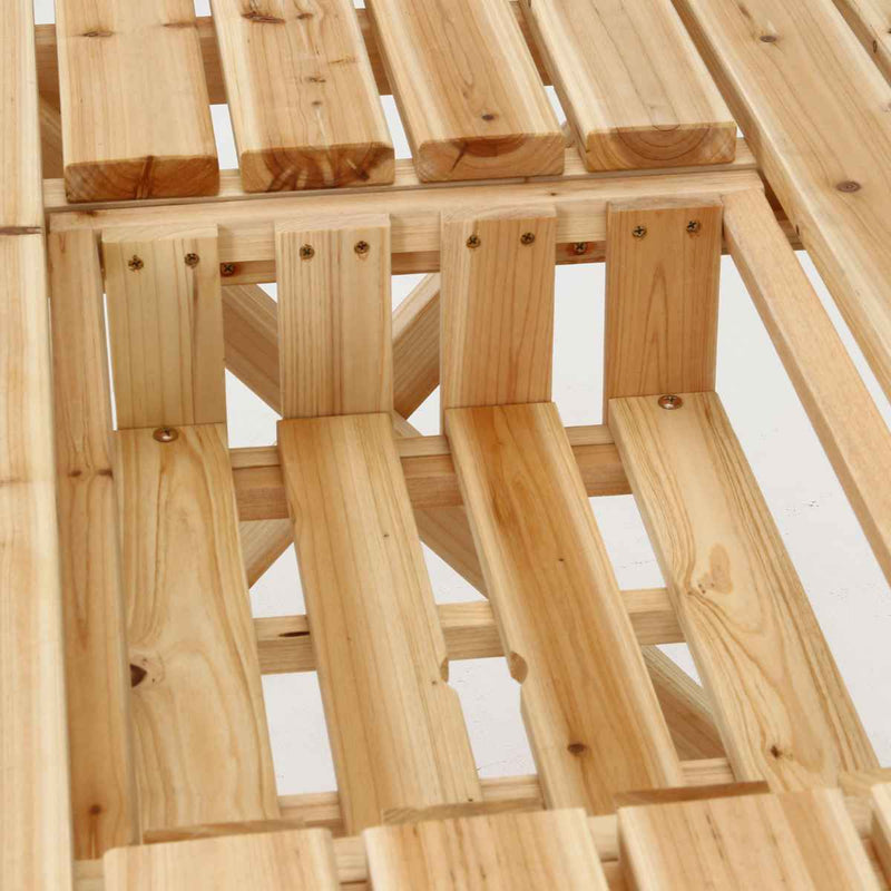 ガーデンテーブル BBQテーブル＆ベンチセット コンロスペース付 木製 -10