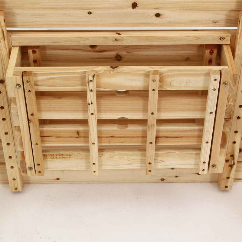 ガーデンテーブル BBQテーブル＆ベンチセット コンロスペース付 木製 -11