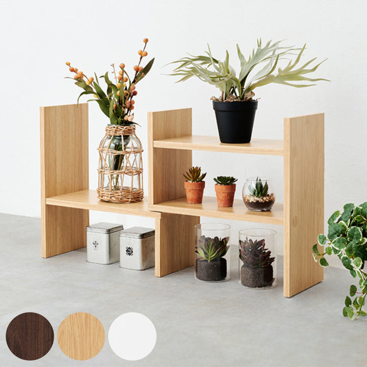 伸縮 ミニオープンラック 木製 ディスプレイラック 幅45～75cm -2