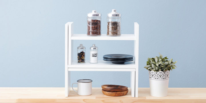 伸縮 ミニオープンラック 木製 ディスプレイラック 幅45～75cm -12