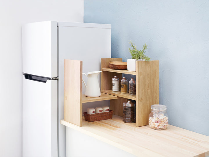 伸縮 ミニオープンラック 木製 ディスプレイラック 幅45～75cm -15