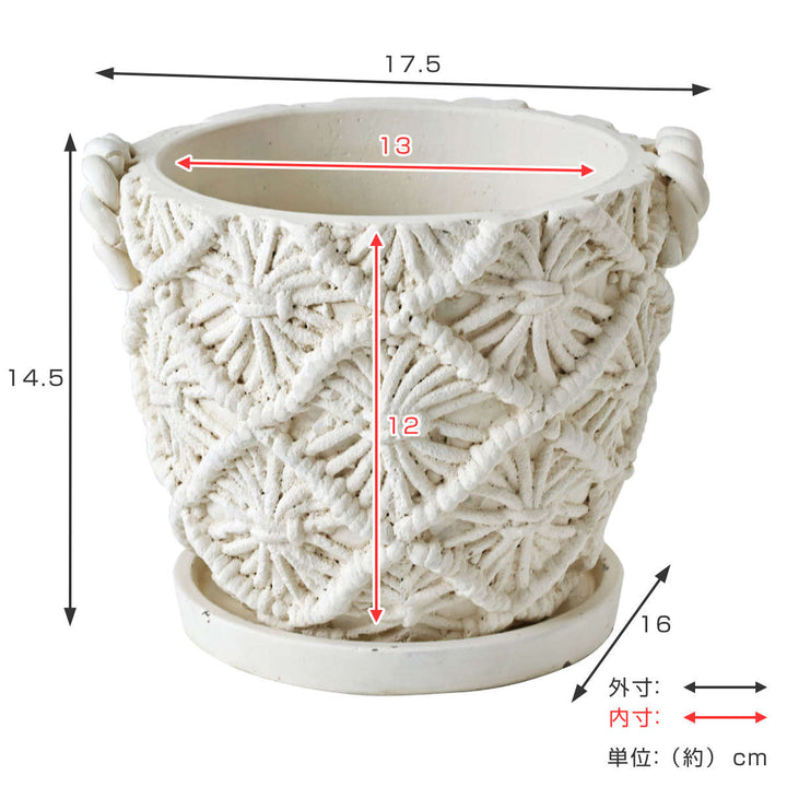 植木鉢 マクラメプランター Mサイズ 4号 セメント -5