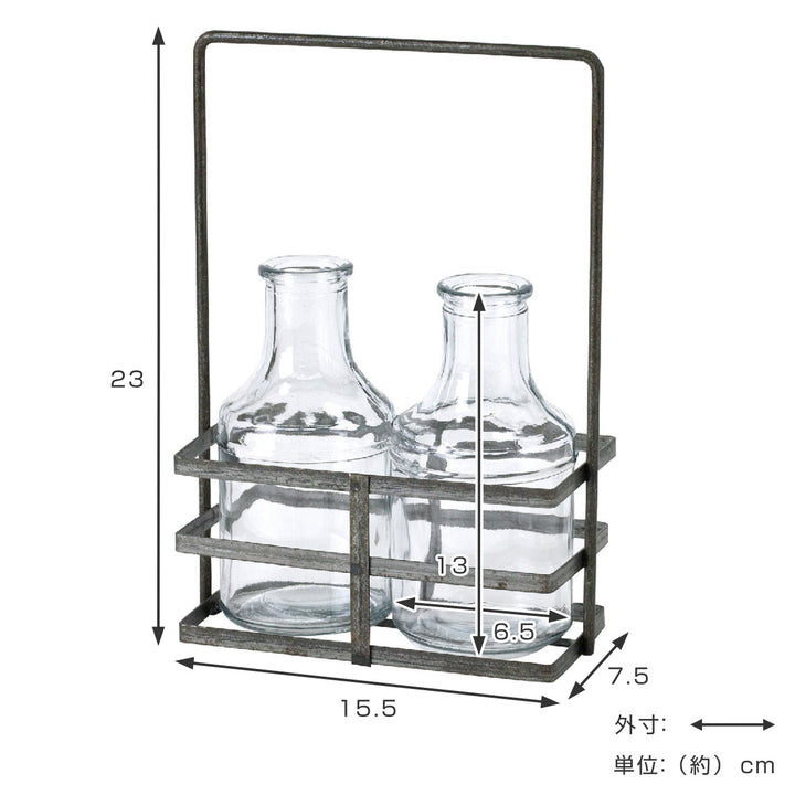 花瓶 ブリュージュ ガラスボトルフラワーベース ダブル アイアンホルダー付き -4