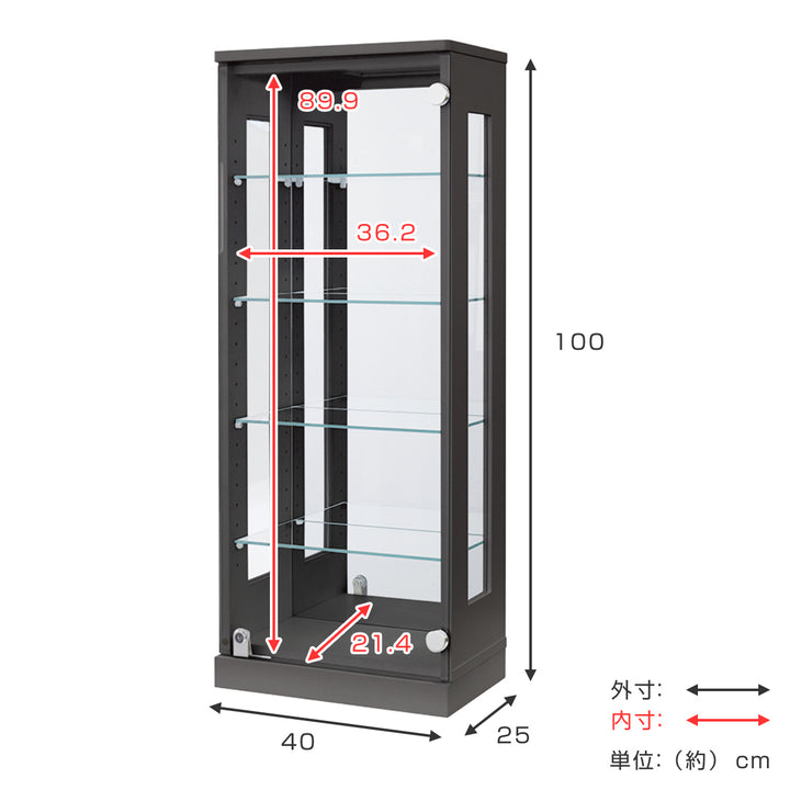 コレクションラック 鍵付 ショーケース 背面ミラー 幅40cm 高さ100cm -4