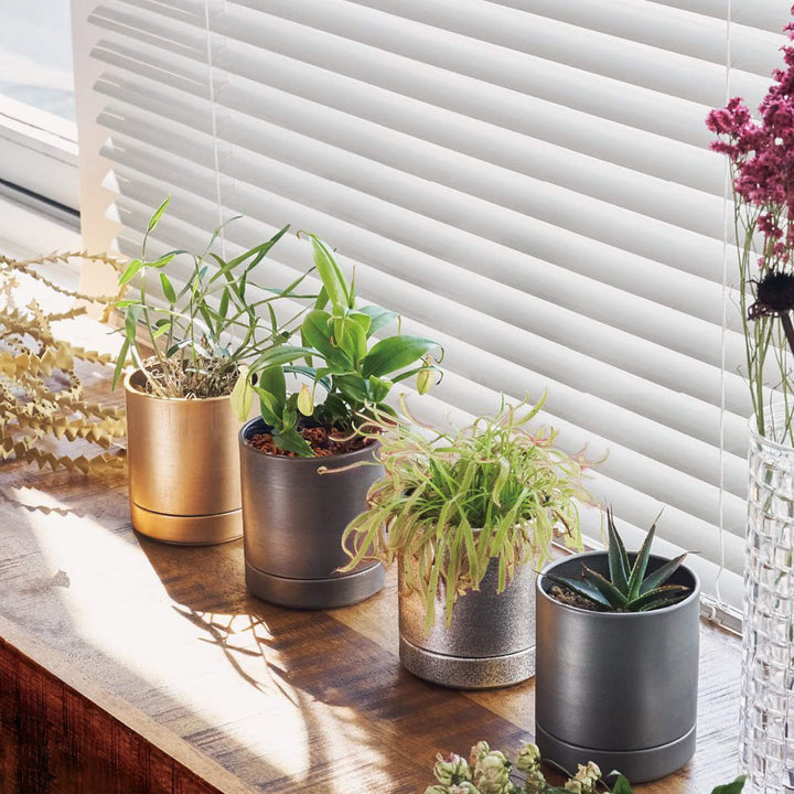 植木鉢MC円柱メタルECOポット受け皿付き直径10cm