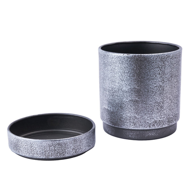 植木鉢MC円柱メタルECOポット受け皿付き直径12cm