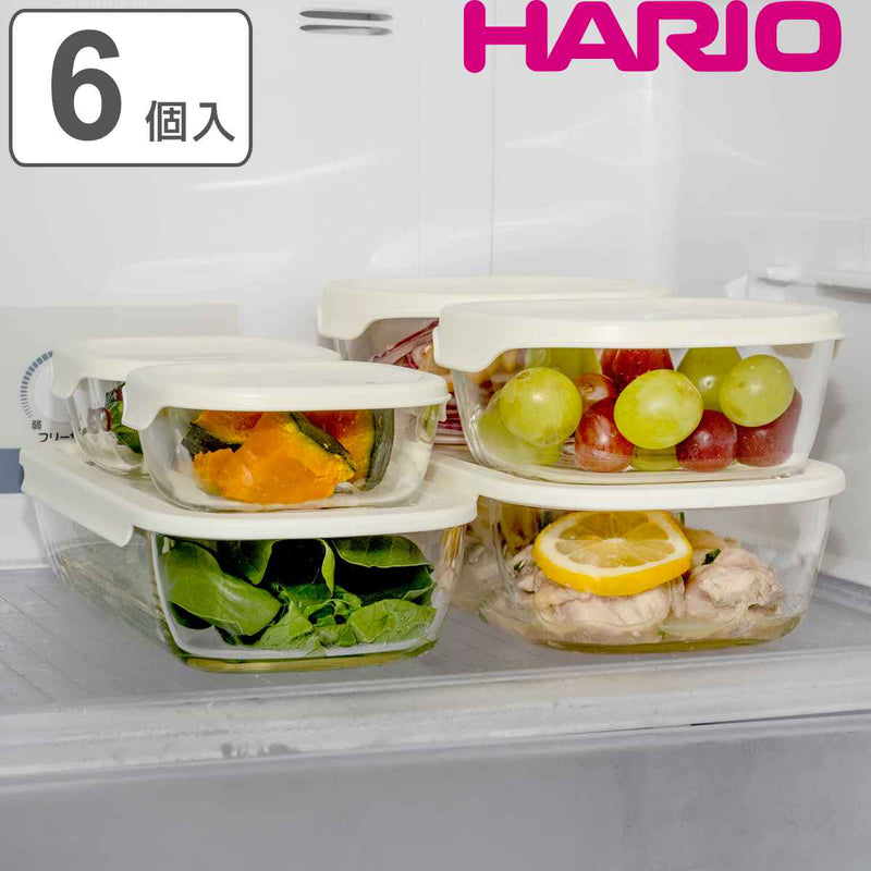 ハリオ保存容器250ml600ml900ml1.4Lスタッキング耐熱ガラスコンテナ6個セット