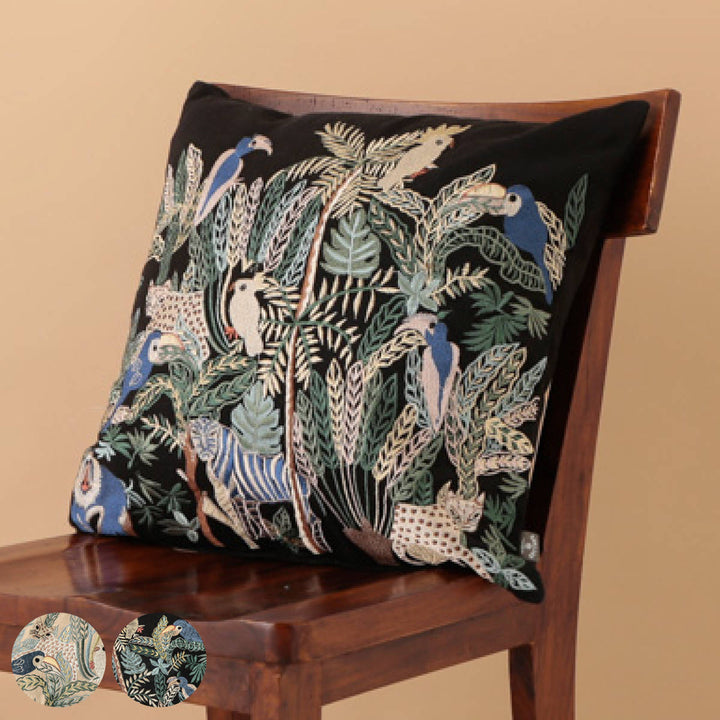 クッションカバー 45×45cm ジャングル 刺繍 -2