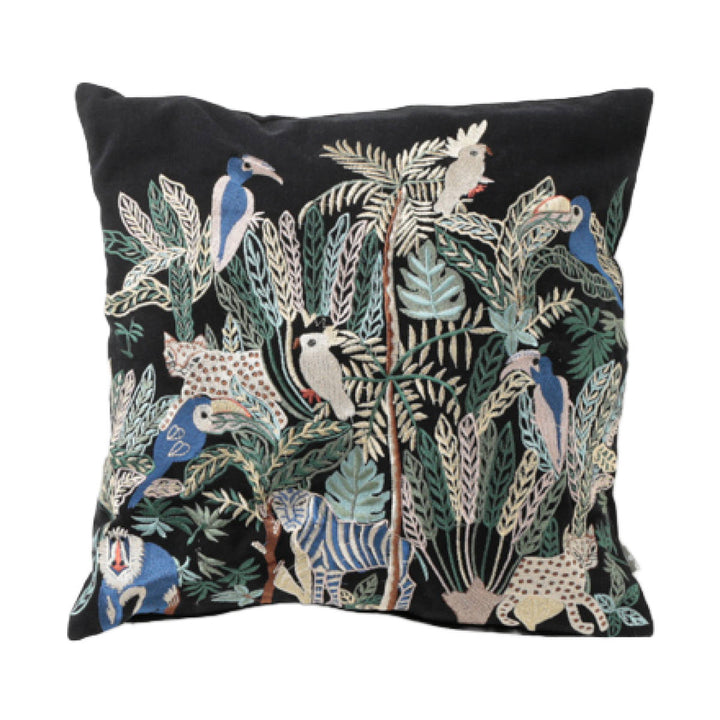 クッションカバー 45×45cm ジャングル 刺繍 -16