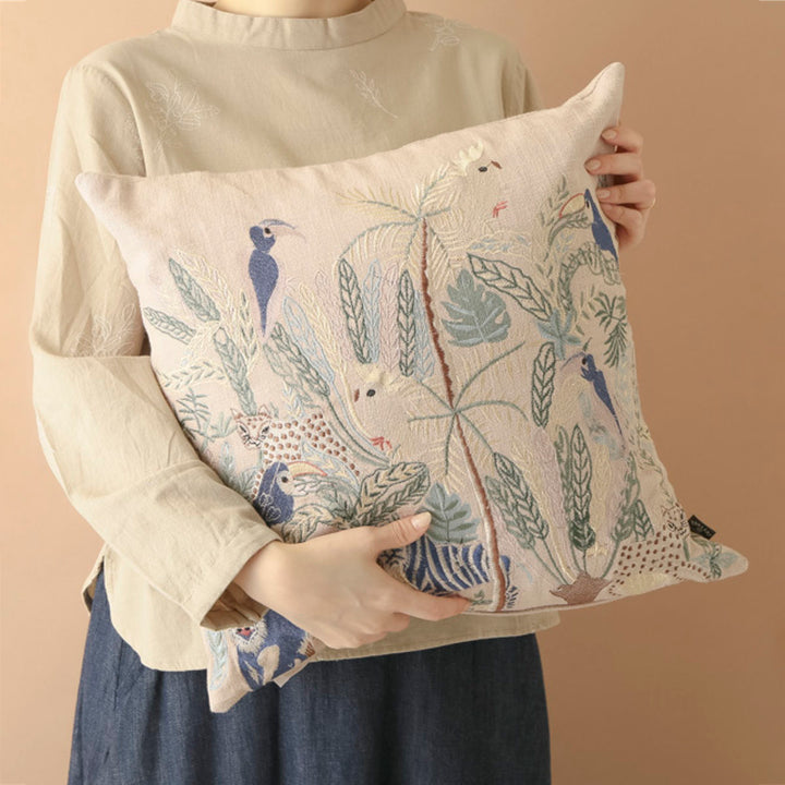 クッションカバー 45×45cm ジャングル 刺繍 -6