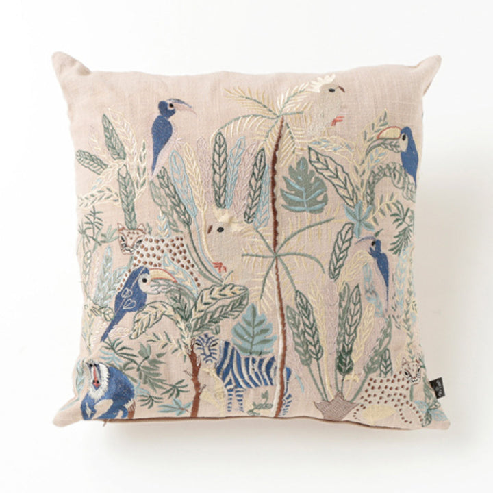 クッションカバー 45×45cm ジャングル 刺繍 -9