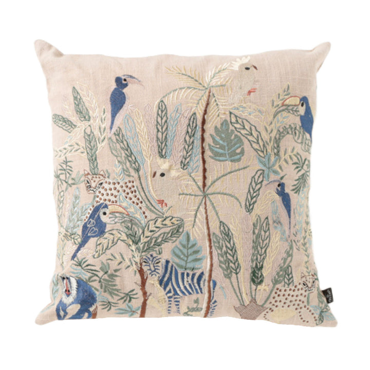 クッションカバー 45×45cm ジャングル 刺繍 -1