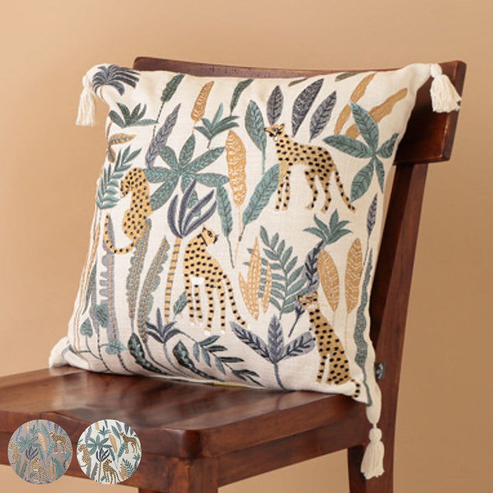 クッションカバー 45×45cm レオパード 刺繍 -2