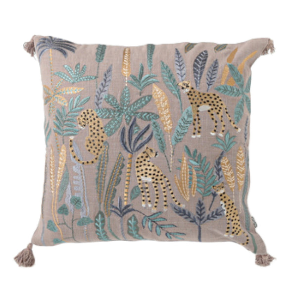 クッションカバー 45×45cm レオパード 刺繍 -1