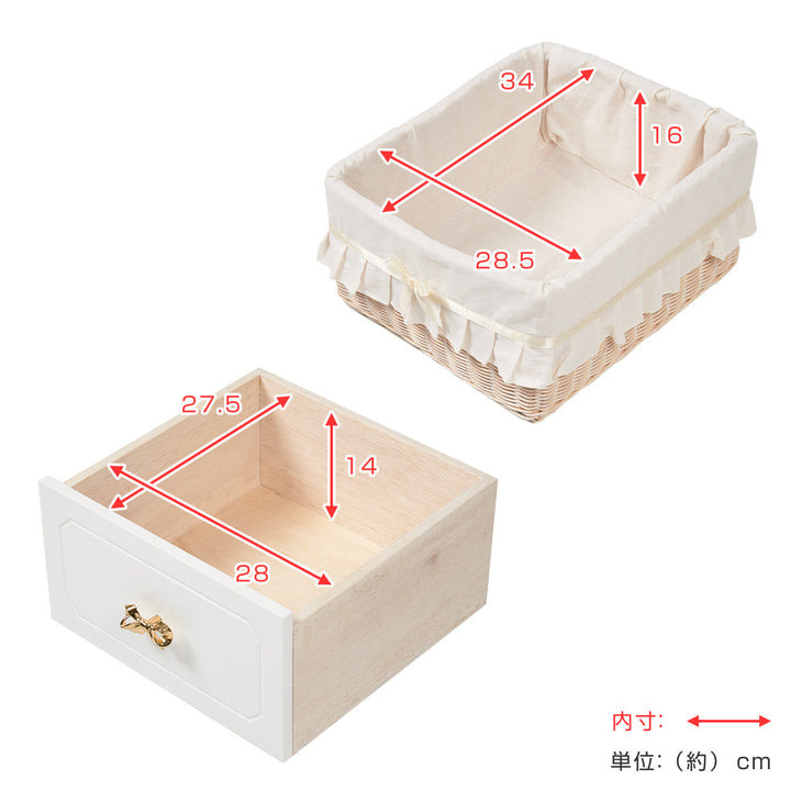 ローチェスト 2段2列 バスケット付 姫系 白家具 幅78cm -6