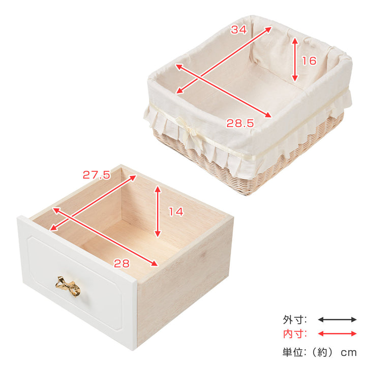 ローチェスト 2段3列 バスケット付 姫系 白家具 幅111cm -6