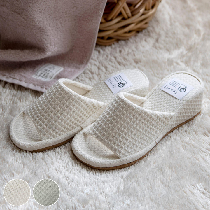 スリッパyoriヒール24cmコットンワッフルパンタロン綿100％