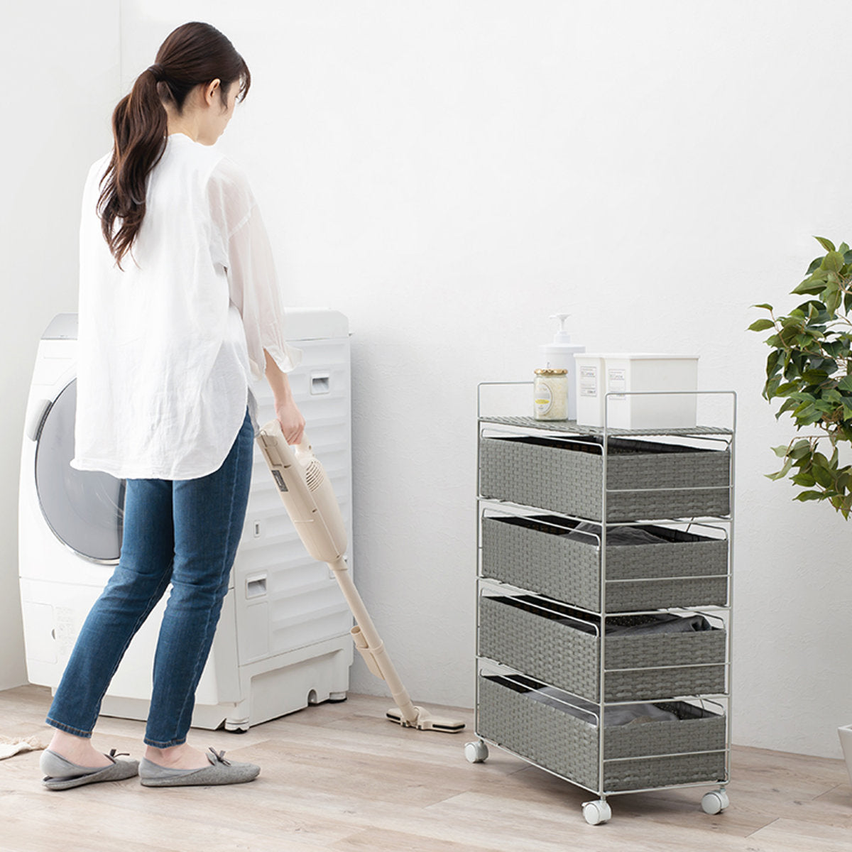 ランドリーチェスト 4段 幅50cm 高さ85cm キャスター付 引出し