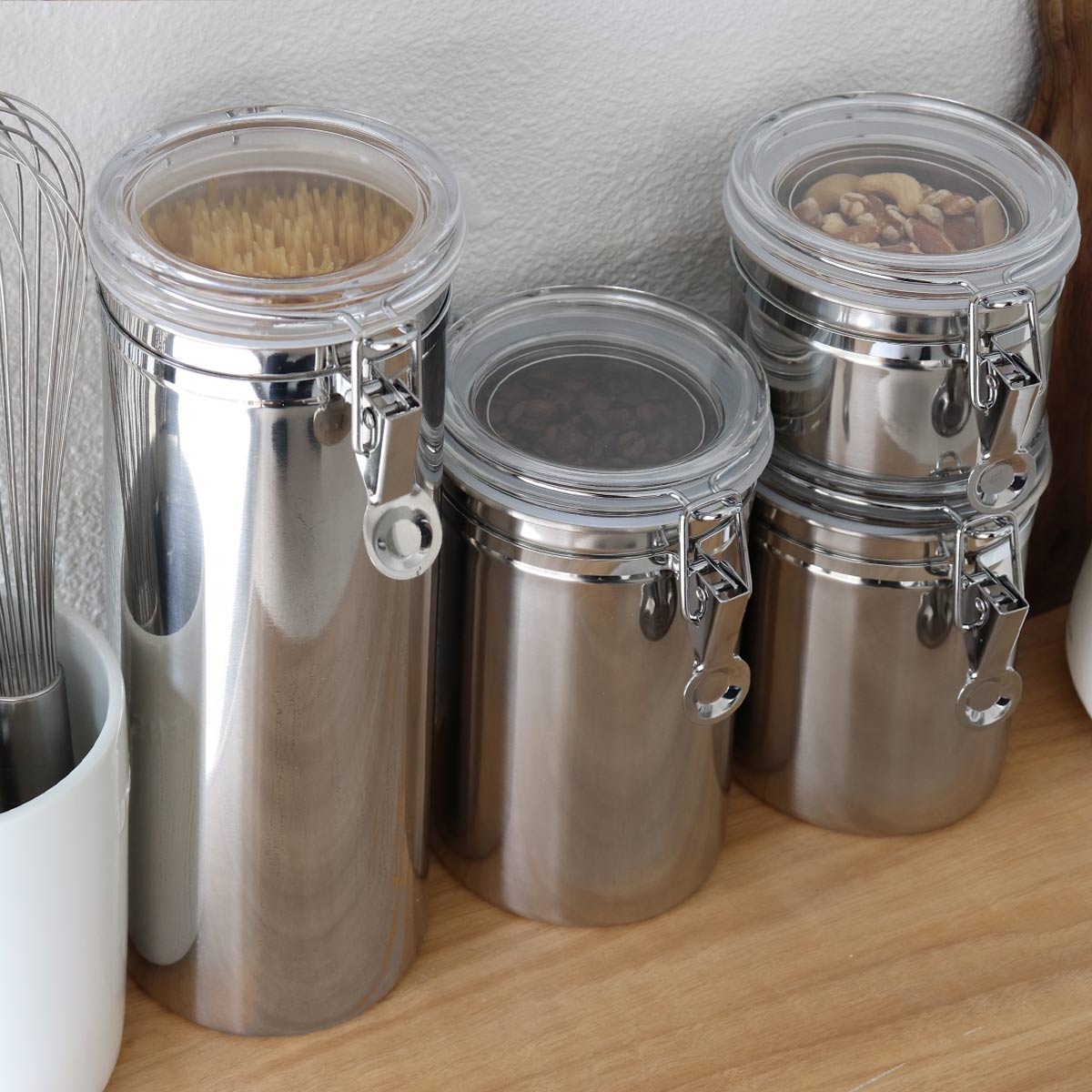 アレッシイ　ガラス保存容器2個セット　パスタ用キャニスター 保存容器 2L ステンレス キャニスター パスタ SALUS – ハウジー