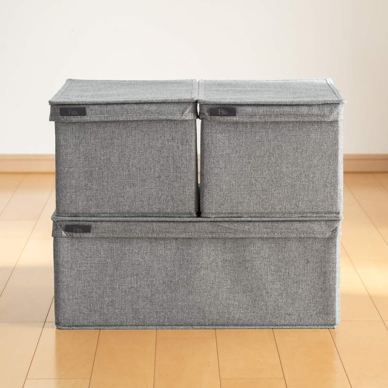 衣類収納 棚上用ボックス 約幅25.5cm ハーフ グレー 布製 防虫剤用ポケット付き Fits ファブリック ベッドルーム クローゼット