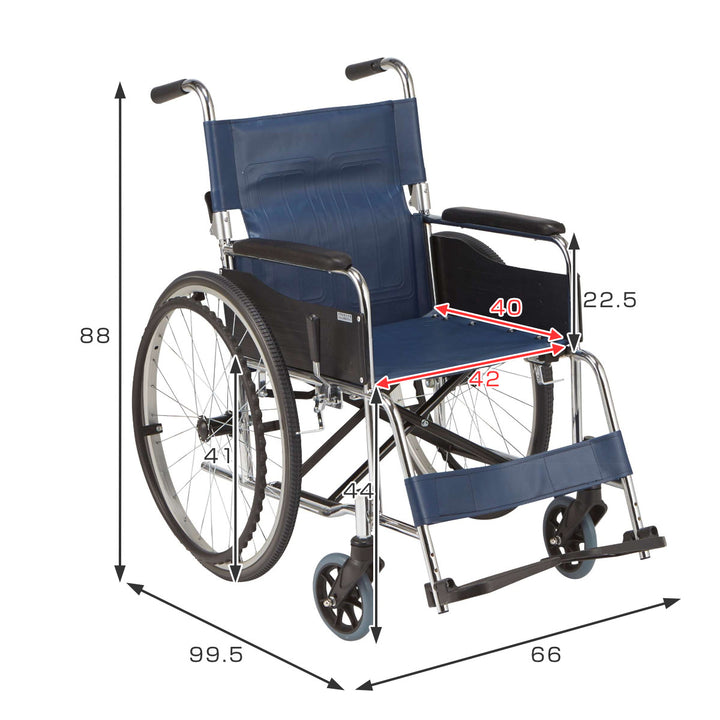 車いす スチール製 自走式 背折れタイプ 紺 ビニールレザー 座面幅42cm 非課税 -3