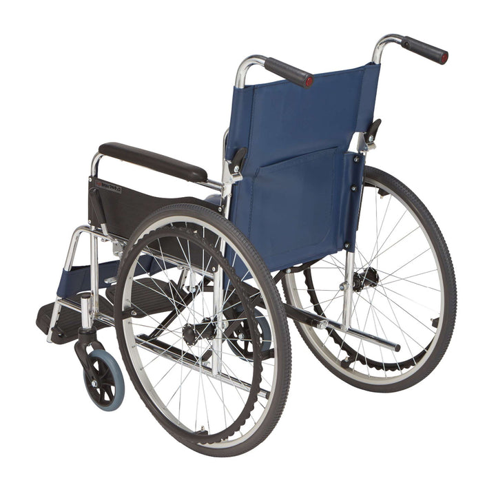 車いす スチール製 自走式 背折れタイプ 紺 ビニールレザー 座面幅42cm 非課税 -5