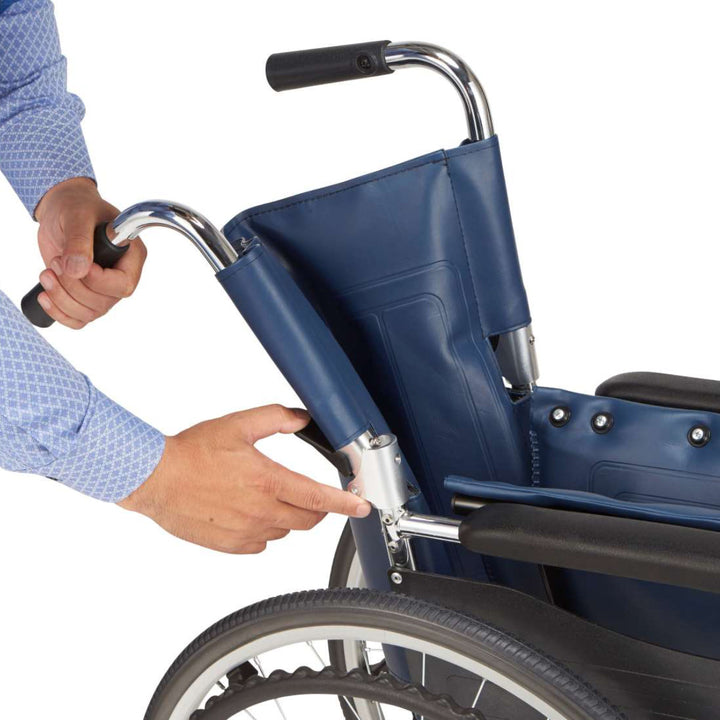 車いす スチール製 自走式 背折れタイプ 紺 ビニールレザー 座面幅42cm 非課税 -6