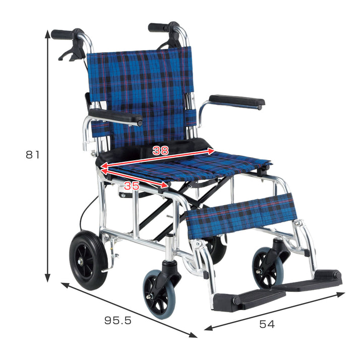 車いす ピロプラス 介助式 背折れタイプ 座面幅38cm ネイビーチェック 非課税 -3