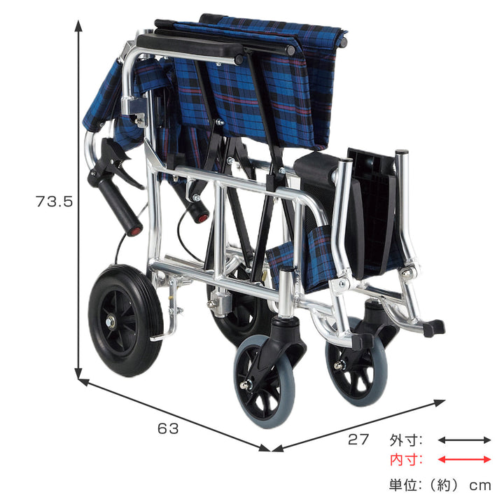 車いす ピロプラス 介助式 背折れタイプ 座面幅38cm ネイビーチェック 非課税 -4