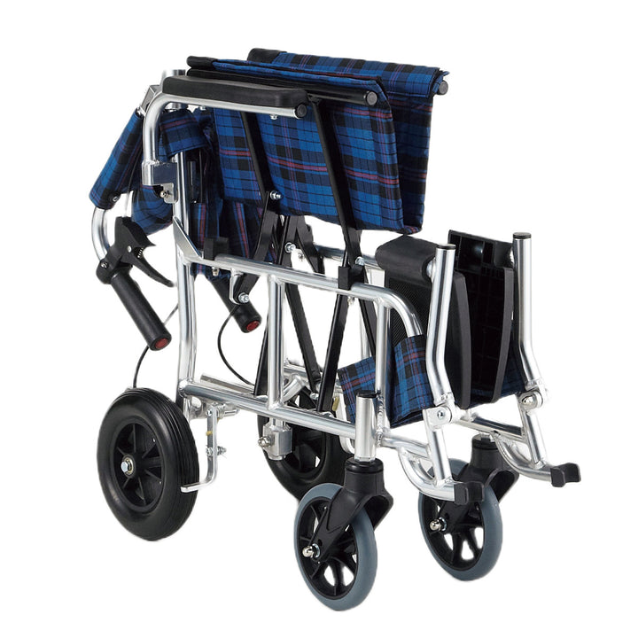 車いす ピロプラス 介助式 背折れタイプ 座面幅38cm ネイビーチェック 非課税 -5