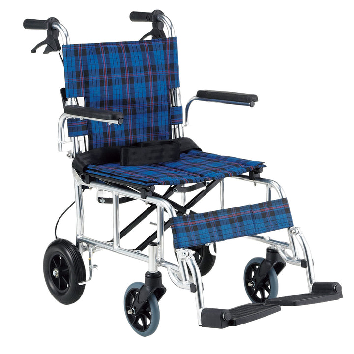 車いす ピロプラス 介助式 背折れタイプ 座面幅38cm ネイビーチェック 非課税 -1