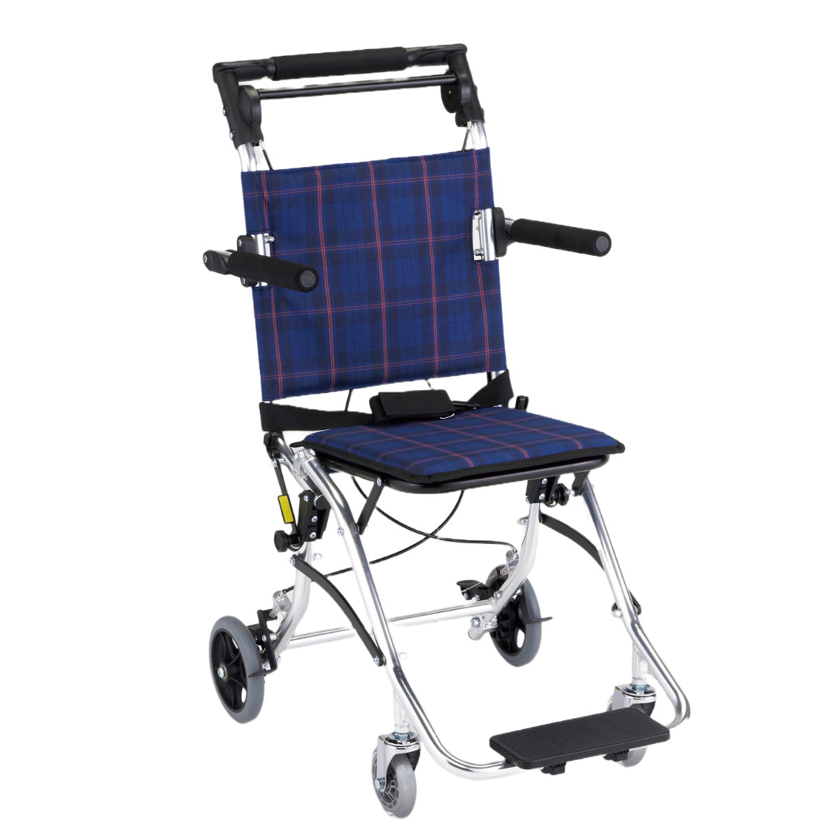 車いす テイク 介助式 背折れタイプ 軽量 座面幅30cm ネイビーチェック