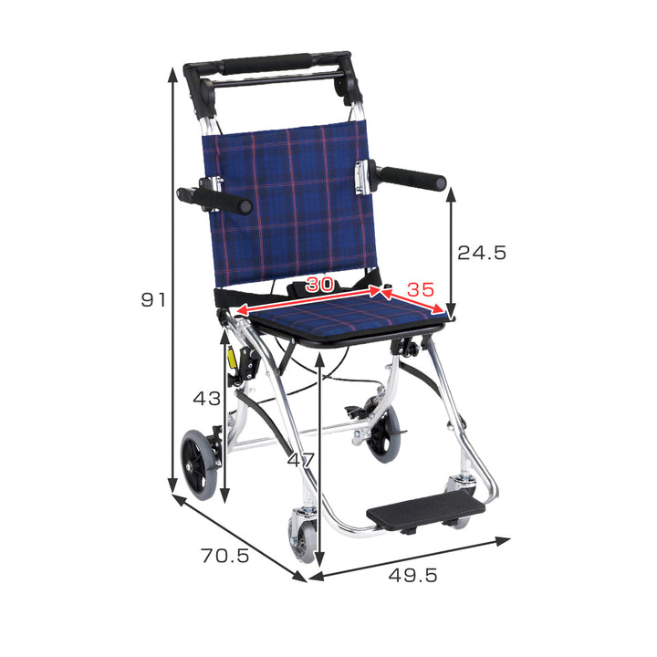 車いす テイク 介助式 背折れタイプ 軽量 座面幅30cm ネイビーチェック 非課税 -3