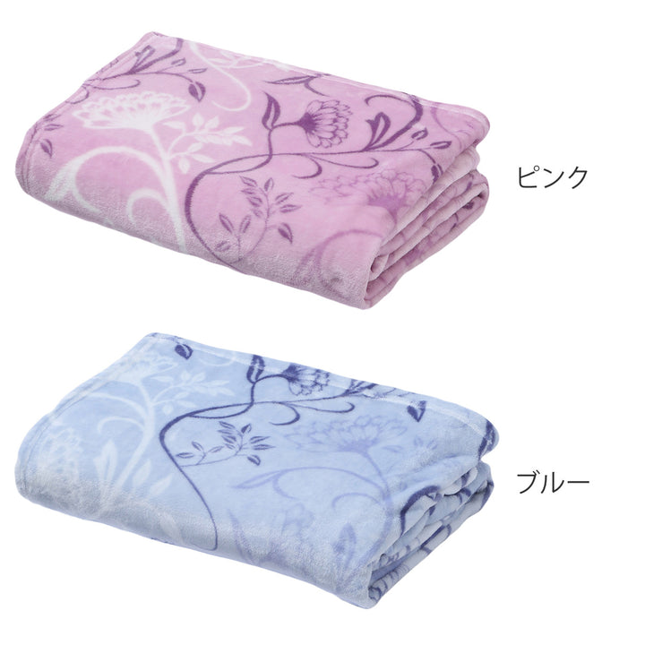 西川 ニューマイヤー毛布 シングル 花オーナメント柄 -4