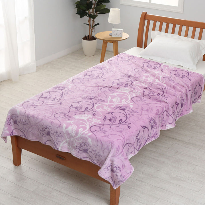 西川 ニューマイヤー毛布 シングル 花オーナメント柄 -7