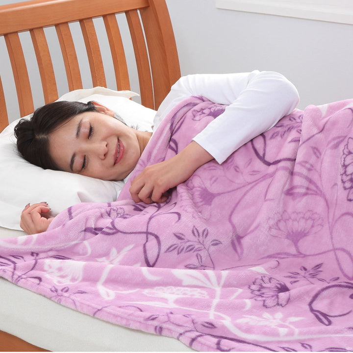 西川 ニューマイヤー毛布 シングル 花オーナメント柄 -9