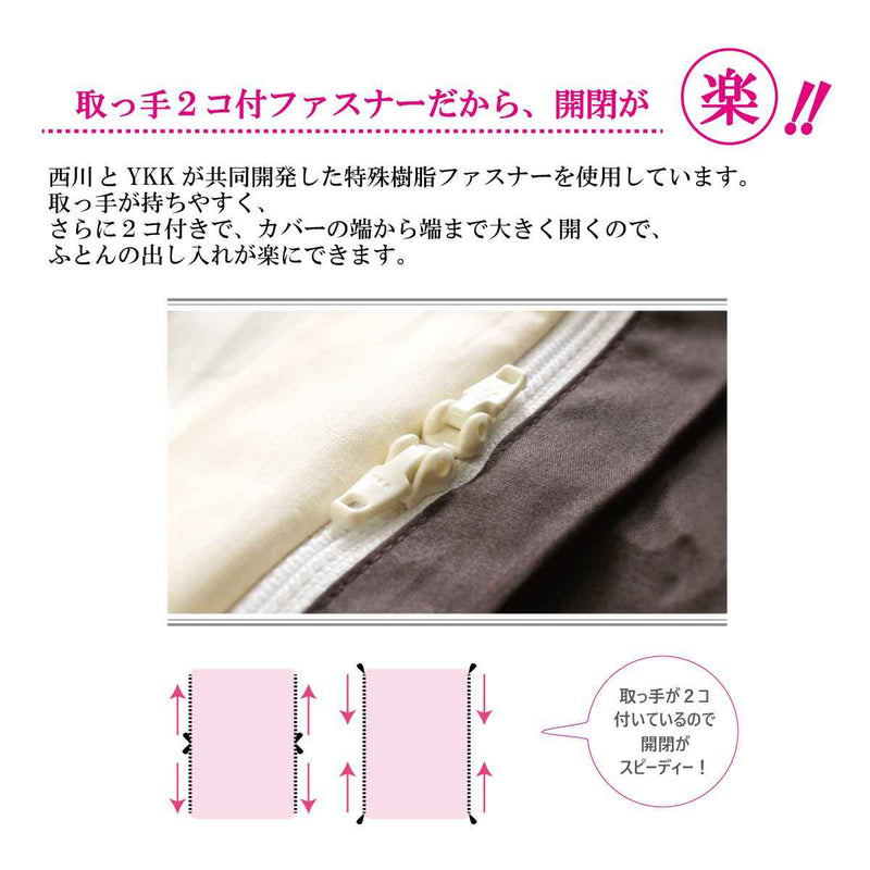 西川掛け布団カバーリバーシブルリーフ柄meeダブルロング綿100％日本製