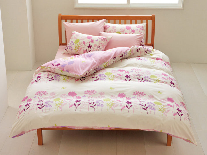 西川掛け布団カバーリバーシブルフラワーモチーフmeeダブルロング綿100％日本製