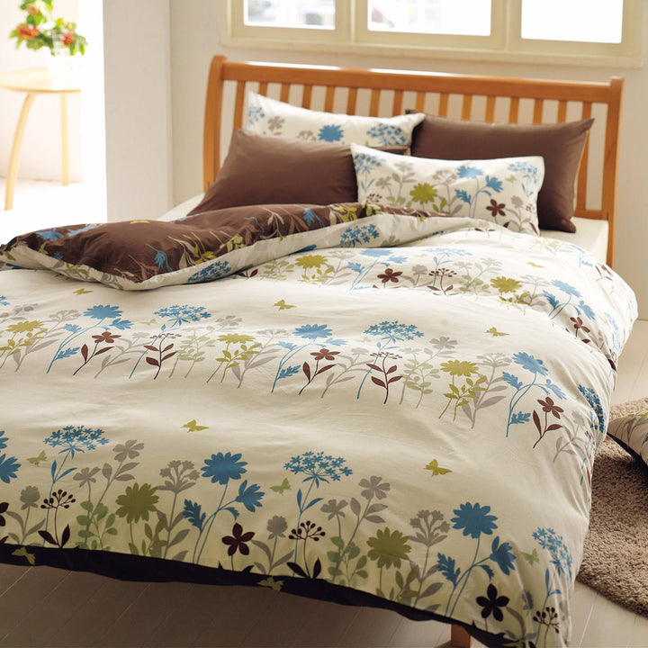 西川掛け布団カバーリバーシブルフラワーモチーフmeeダブルロング綿100％日本製