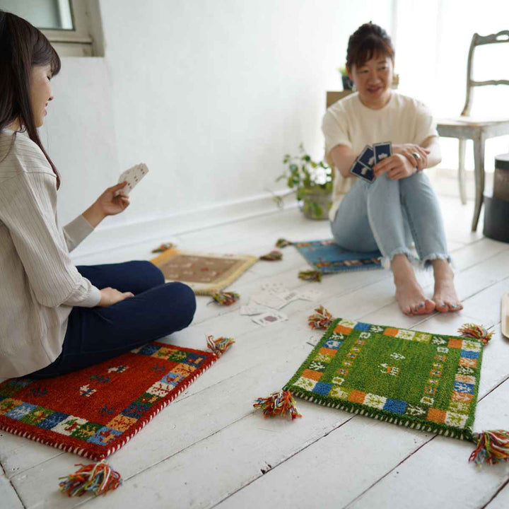 チェアパッドギャッベハンドノット手織り40×40cm