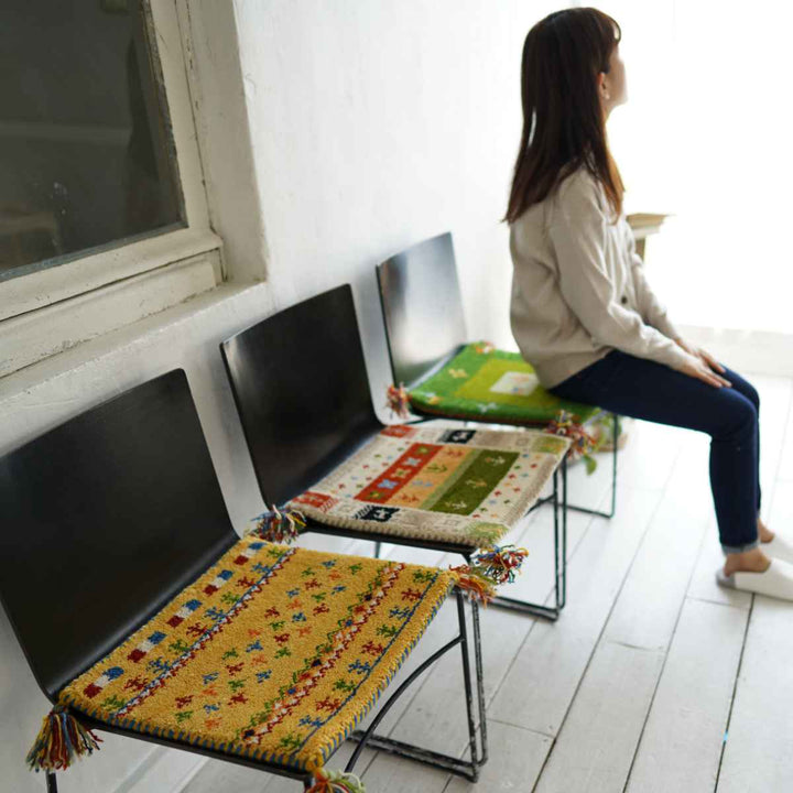 チェアパッドギャッベハンドノット手織り40×40cm