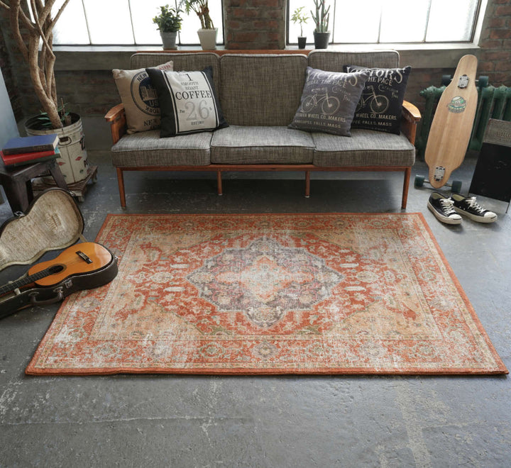 ラグマイクロファイバー幾何学デザイン140×200cmヴィンテージ風