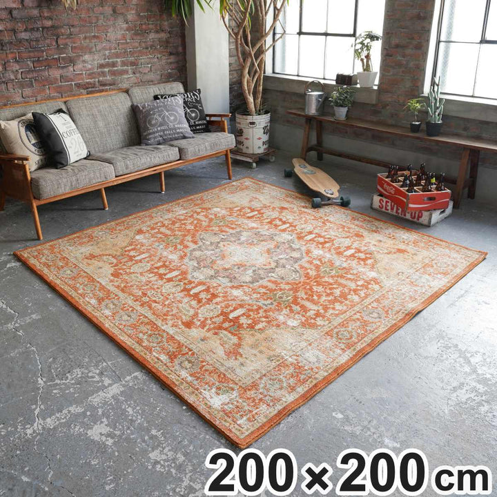ラグマイクロファイバー幾何学デザイン200×200cmヴィンテージ風