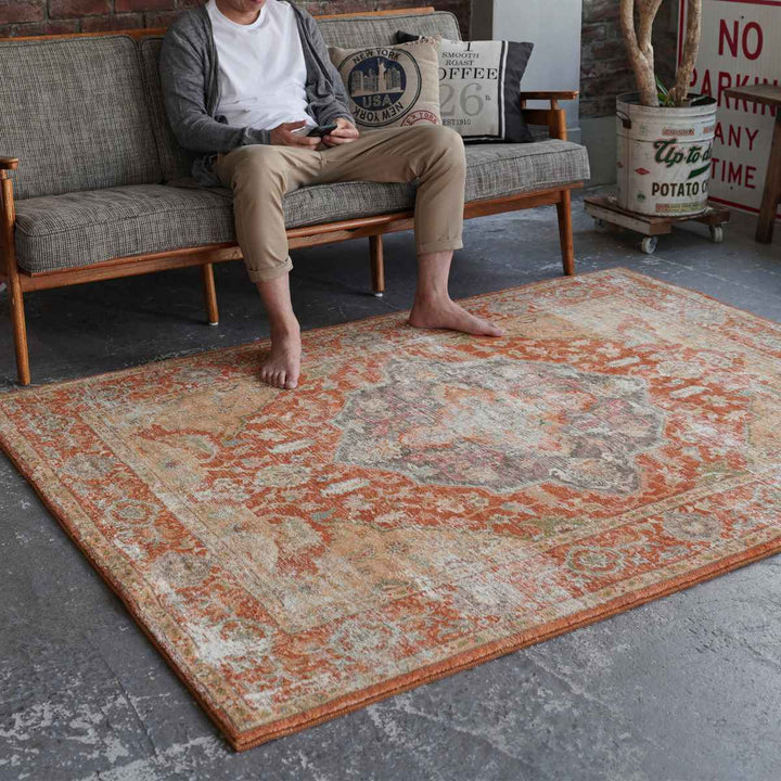 ラグマイクロファイバー幾何学デザイン200×200cmヴィンテージ風