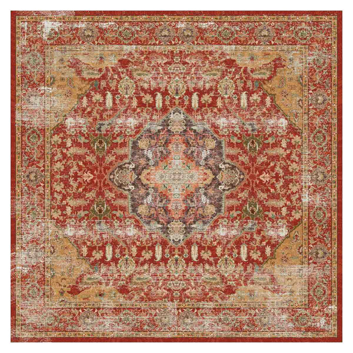 ラグマイクロファイバー幾何学デザイン200×200cmヴィンテージ風