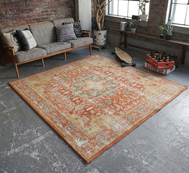 ラグマイクロファイバー幾何学デザイン200×200cmヴィンテージ風