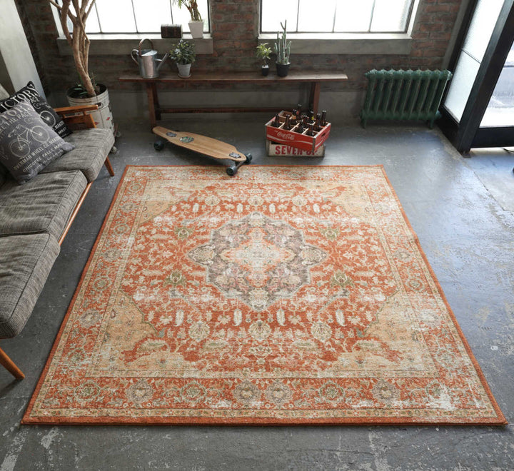 ラグマイクロファイバー幾何学デザイン200×200cmヴィンテージ風