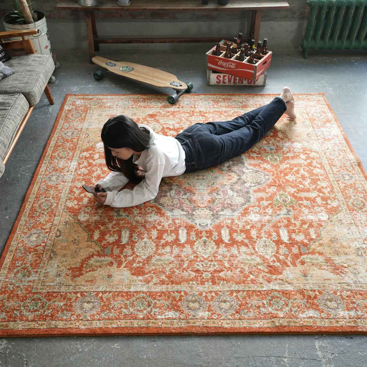 ラグマイクロファイバー幾何学デザイン200×200cmヴィンテージ風