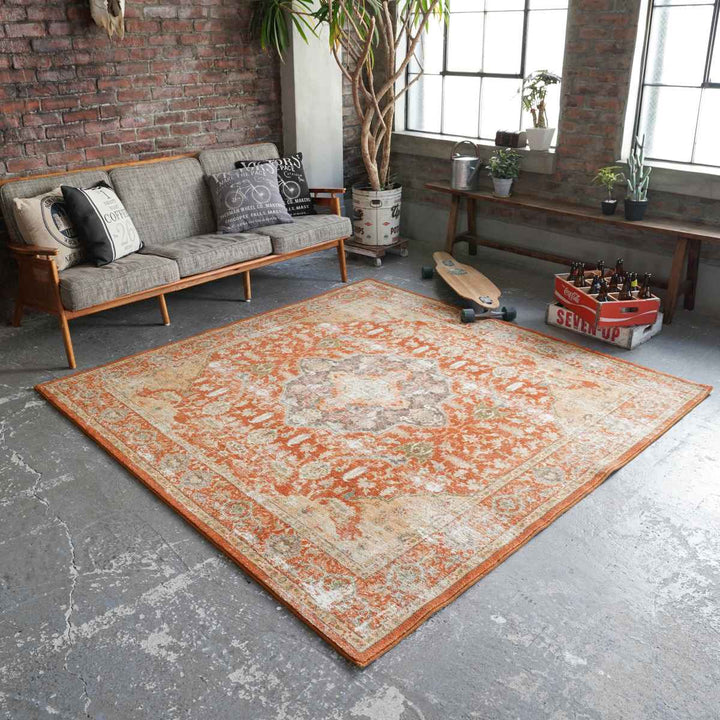 ラグマイクロファイバー幾何学デザイン200×250cmヴィンテージ風